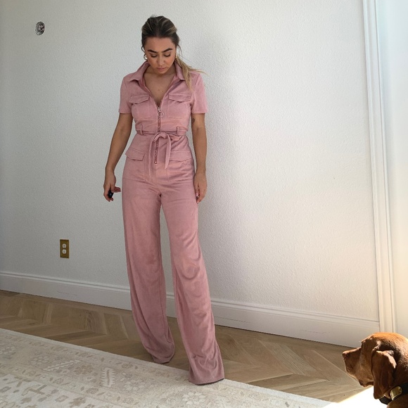 pink suede jumpsuit